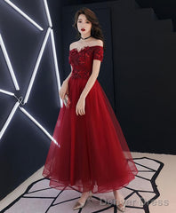 Burgundy Tulle Lace Prom Dress Burgundy Tulle Evening Dress