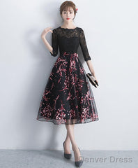 Black Lace Tulle Short Prom Dress Black Lace Bridesmaid Dress