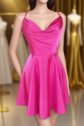 Neon Pink Cowl Neck A-Line Homecoming Dresses
