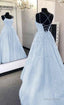 A Line Light Blue Long Prom Dress