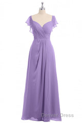 Lavender Sweetheart Ruffled A-Line Long Bridesmaid Dresses