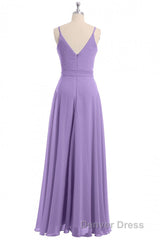 Lavender Spaghetti Straps Tie-Side Long Formal Dresses