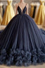 spaghetti straps beading bodice tulle ball Gowns Prom Dresses with handmade flowers