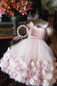A Line Round Neck Pink Hand Made Flowers Flower Girl Dress, Tulle Wedding Prom Dresses,