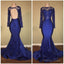 2026 Charming Royal Blue Long Sleeve Mermaid Prom Dresses