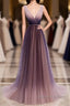 Simple V Neck Tulle Long Prom Dress, Tulle Prom Dresses