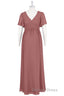 Brown V Neck High Waist Long Maternity Bridesmaid Dresses