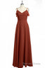 Rust Orange Chiffon Straps Ruffled A Line Bridesmaid Dresses