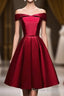 Simple Satin Burgundy Short Prom Dress, Burgundy Homecoming Dresses