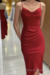 Red Cowl Neck Spaghetti Straps Bodycon Formal Dresses