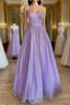 A Line Lavender Straps Long Prom Dresses