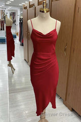 Red Cowl Neck Spaghetti Straps Bodycon Formal Dresses