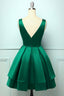 Green Satin Short Prom Dress, A Line Homecoming Dresses