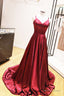 A Line Spaghetti Straps Red Long Prom Dresses