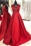Simple A Line Satin Red Long Prom Dresses