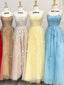 Princess Straps Long Prom Dresses with Lace Appliques