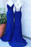 Elegant Straps Royal Blue Lace Long Prom Dresses