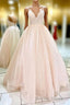 Elegant Straps Lace Up Back Blush Long Prom Dresses