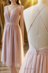 Short Pink Chiffon Homecoming Dresses with Cross Back