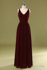 Sheath V Neck Burgundy Bridesmaid Dress with Lace Back