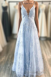 Deeep V-neck Embroidery Pink Long Prom Dresses