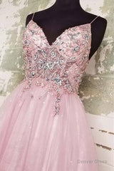 Straps A-line Blush Beaded Long Formal Dress