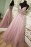 Straps A Line Blush Beaded Long Prom Dresses