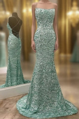 Mint Green Sparkly Chic Long Formal Evening Dresses Mermaid Prom Dresses