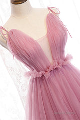 Deep V-Neck Pink Tulle Formal Dress