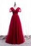 Classic Red V Neck Beaded Long Prom Dresses