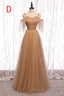 A-Line Beaded Champagne Tulle Bridesmaid Dresses