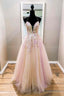 A Line Straps Pink Long Prom Dresses
