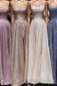 A-Line Sparkle Split Backless Evening Dresses Long Prom Dresses With Pocket
