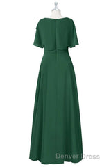 Hunter Green Chiffon Ruffled Long Bridesmaid Dresses