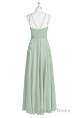 Sage Green Chiffon Halter A-Line Long Bridesmaid Dresses