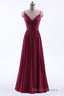 Wine Red Chiffon A Line Long Pleated Bridesmaid Dresses