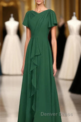 Hunter Green Chiffon Ruffled Long Bridesmaid Dresses