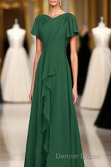 Hunter Green Chiffon Ruffled Long Bridesmaid Dresses