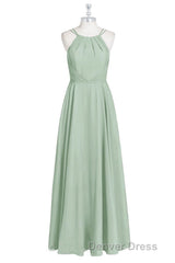 Sage Green Chiffon Halter A-Line Long Bridesmaid Dresses