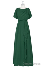 Hunter Green Chiffon Ruffled Long Bridesmaid Dresses