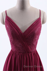 Wine Red Chiffon A-line Long Pleated Bridesmaid Dresses