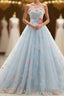 Charming Light Blue Tulle Sweetheart Ball Gowns Court Train Wedding Dresses