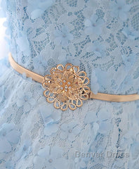 Cute Blue Lace Short Prom Dresses, Blue Homecoming Dresses