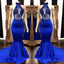 2026 High Neck Beaded Mermaid Royal Blue Prom Dresses