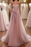 Simple Pink Tulle Long Prom Dress, Pink Tulle Prom Dresses, 1