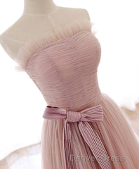 Simple Pink Tulle Long Prom Dresses, Pink Tulle Formal Dresses, 1