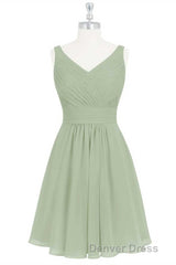 Sage Green Chiffon A-Line Short Bridesmaid Dresses