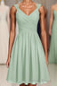 Sage Green Chiffon Lace Up Short Bridesmaid Dresses