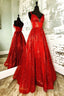 A Line Red Sequin Lace Up Long Prom Dresses