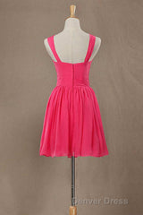 Neon Pink Halter Knee Length Bridesmaid Dresses
